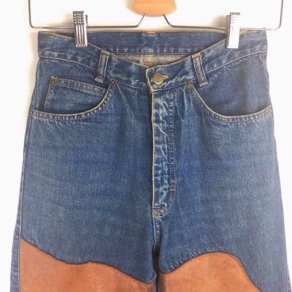 Vintage Leather Jeans Patchwork Crop Mom Denim XS - Picture 7 of 8